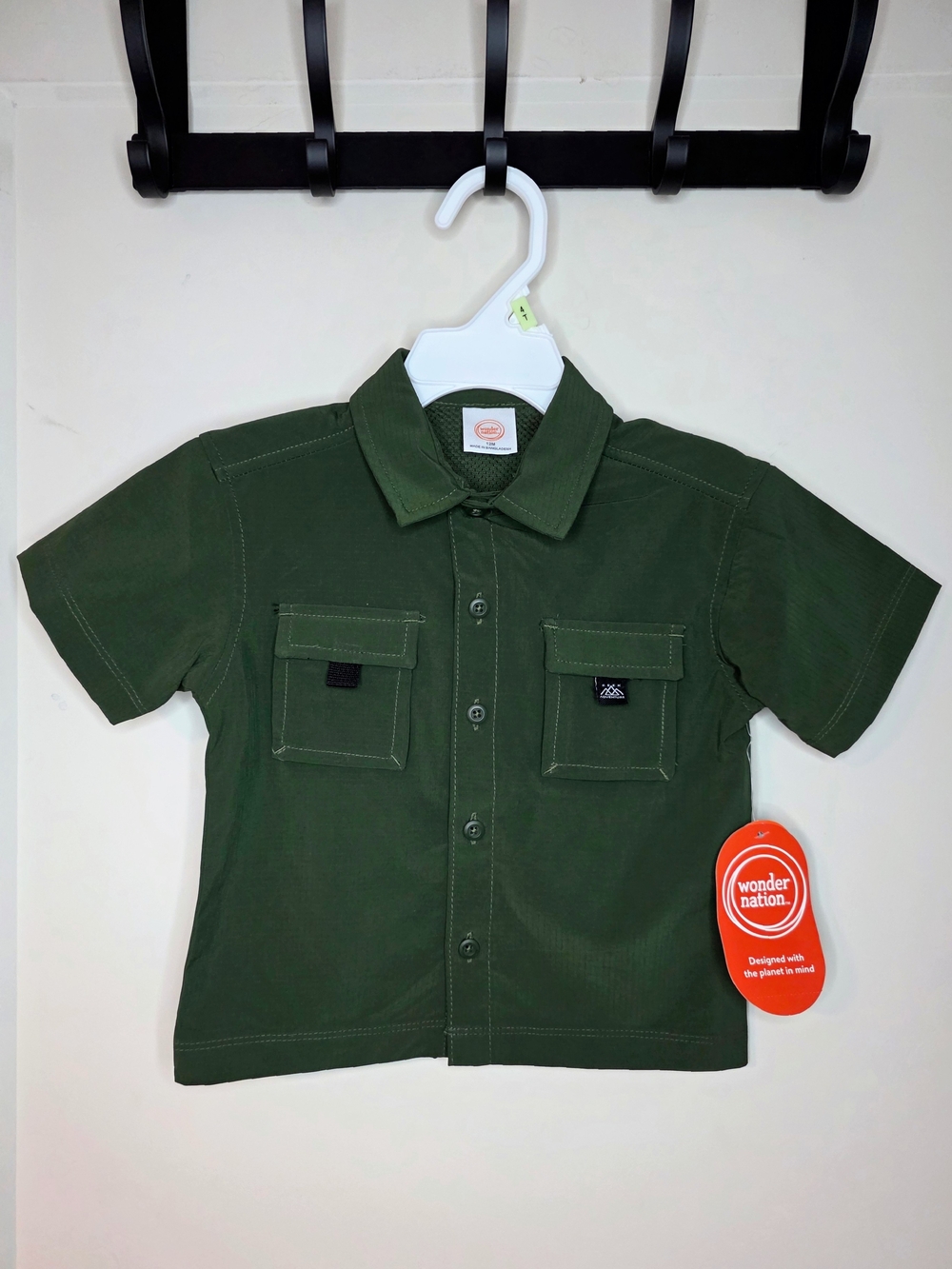 wonder nation - Toddler Olive Green Short Sleeve Button-Down Adventure Shirt